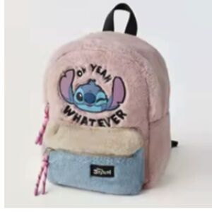 Stitch Disney Soft Backpack  2 zippers - top & side -11" Wide & 10.5" Tall About